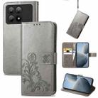 For Xiaomi Redmi K70E Four-leaf Clasp Embossed Leather Phone Case(Gray) - 1