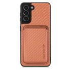 For Samsung Galaxy S21 5G Carbon Fiber Leather Card Magsafe Magnetic Phone Case(Brown) - 1