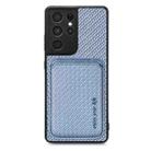 For Samsung Galaxy S21 Ultra 5G Carbon Fiber Leather Card Magsafe Magnetic Phone Case(Blue) - 1