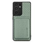 For Samsung Galaxy S21 Ultra 5G Carbon Fiber Leather Card Magsafe Magnetic Phone Case(Green) - 1
