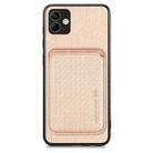 For Samsung Galaxy A04 4G Carbon Fiber Leather Card Magsafe Magnetic Phone Case(Khaki) - 1