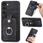 For Samsung Galaxy S23 5G Retro Skin-feel Ring Card Wallet Phone Case(Black) - 1