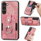 For Samsung Galaxy S21 FE 5G Retro Skin-feel Ring Card Wallet Phone Case(Pink) - 1