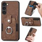 For Samsung Galaxy S22 Ultra 5G Retro Skin-feel Ring Card Wallet Phone Case(Brown) - 1