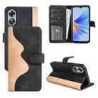 For OPPO A17 Stitching Horizontal Flip Leather Phone Case(Black) - 1