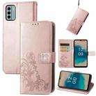 For Nokia G22  Four-leaf Clasp Embossed Buckle Leather Phone Case(Rose Gold) - 1