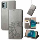 For Nokia G22  Four-leaf Clasp Embossed Buckle Leather Phone Case(Gray) - 1