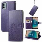 For Nokia G22  Four-leaf Clasp Embossed Buckle Leather Phone Case(Purple) - 1