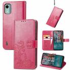 For Nokia C12 Four-leaf Clasp Embossed Buckle Leather Phone Case(Magenta) - 1