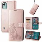 For Nokia C12 Four-leaf Clasp Embossed Buckle Leather Phone Case(Rose Gold) - 1