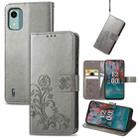For Nokia C12 Four-leaf Clasp Embossed Buckle Leather Phone Case(Gray) - 1