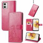 For Motorola Moto G73 Four-leaf Clasp Embossed Buckle Leather Phone Case(Magenta) - 1