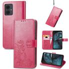 For Motorola Moto G14 Four-leaf Clasp Embossed Leather Phone Case(Magenta) - 1