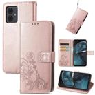 For Motorola Moto G14 Four-leaf Clasp Embossed Leather Phone Case(Rose Gold) - 1