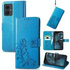 For Motorola Moto G14 Four-leaf Clasp Embossed Leather Phone Case(Blue) - 1