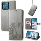 For Motorola Edge 40 Neo Four-leaf Clasp Embossed Leather Phone Case(Gray) - 1