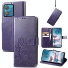 For Motorola Edge 40 Neo Four-leaf Clasp Embossed Leather Phone Case(Purple) - 1