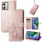 For Motorola Moto G54 5G Four-leaf Clasp Embossed Leather Phone Case(Rose Gold) - 1