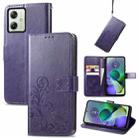 For Motorola Moto G54 5G Four-leaf Clasp Embossed Leather Phone Case(Purple) - 1