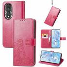 For Honor 80 Four-leaf Clasp Embossed Buckle Leather Phone Case(Magenta) - 1