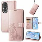For Honor 80 Four-leaf Clasp Embossed Buckle Leather Phone Case(Rose Gold) - 1
