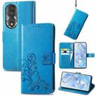 For Honor 80 Four-leaf Clasp Embossed Buckle Leather Phone Case(Blue) - 1