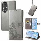 For Honor 80 Four-leaf Clasp Embossed Buckle Leather Phone Case(Gray) - 1