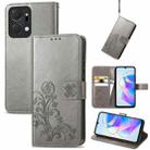 For Honor X7a Four-leaf Clasp Embossed Buckle Leather Phone Case(Gray) - 1