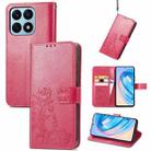 For Honor X8A Four-leaf Clasp Embossed Buckle Leather Phone Case(Magenta) - 1