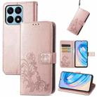 For Honor X8A Four-leaf Clasp Embossed Buckle Leather Phone Case(Rose Gold) - 1