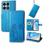 For Honor X8A Four-leaf Clasp Embossed Buckle Leather Phone Case(Blue) - 1