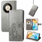 For Honor  X50 Four-leaf Clasp Embossed Leather Phone Case(Gray) - 1