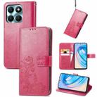 For Honor X6A Four-leaf Clasp Embossed Leather Phone Case(Magenta) - 1