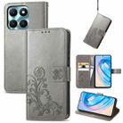 For Honor X6A Four-leaf Clasp Embossed Leather Phone Case(Gray) - 1