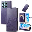 For Honor X6A Four-leaf Clasp Embossed Leather Phone Case(Purple) - 1