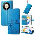 For Honor X9b Four-leaf Clasp Embossed Leather Phone Case(Blue) - 1