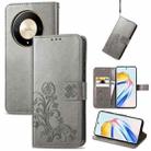 For Honor X9b Four-leaf Clasp Embossed Leather Phone Case(Gray) - 1