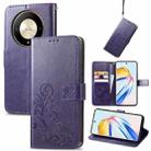 For Honor X9b Four-leaf Clasp Embossed Leather Phone Case(Purple) - 1