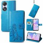 For OPPO A78 Four-leaf Clasp Embossed Buckle Leather Phone Case(Blue) - 1