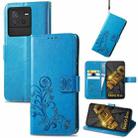 For vivo iQOO Neo6 Four-leaf Clasp Embossed Buckle Leather Phone Case(Blue) - 1