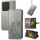 For vivo iQOO Neo6 Four-leaf Clasp Embossed Buckle Leather Phone Case(Gray) - 1