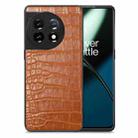 For OnePlus 11 Crocodile Grain Leather Back Cover Phone Case(Brown) - 1