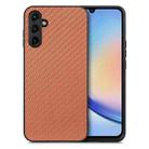 For Samsung Galaxy A34 5G Carbon Fiber Texture Leather Back Cover Phone Case(Brown) - 1