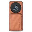 For Honor Magic5 Carbon Fiber Leather Card Magsafe Magnetic Phone Case(Brown) - 1