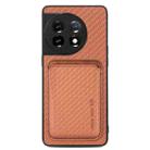 For OnePlus 11 Carbon Fiber Leather Card Magsafe Magnetic Phone Case(Brown) - 1