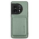 For OnePlus 11 Carbon Fiber Leather Card Magsafe Magnetic Phone Case(Green) - 1