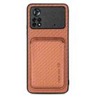 For Xiaomi Poco X4 Pro 5G Carbon Fiber Leather Card Magsafe Magnetic Phone Case(Brown) - 1