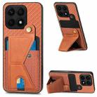 For Honor X8A Carbon Fiber Wallet Flip Card K-shaped Holder Phone Case(Brown) - 1
