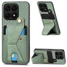 For Honor X8A Carbon Fiber Wallet Flip Card K-shaped Holder Phone Case(Green) - 1