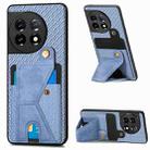 For OnePlus 11 Carbon Fiber Wallet Flip Card K-shaped Holder Phone Case(Blue) - 1